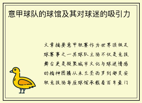 意甲球队的球馆及其对球迷的吸引力